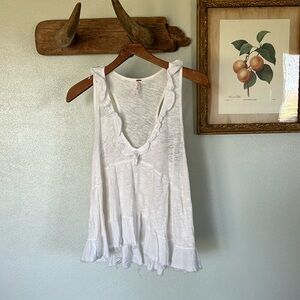 Free People White Ruffled Tank Top